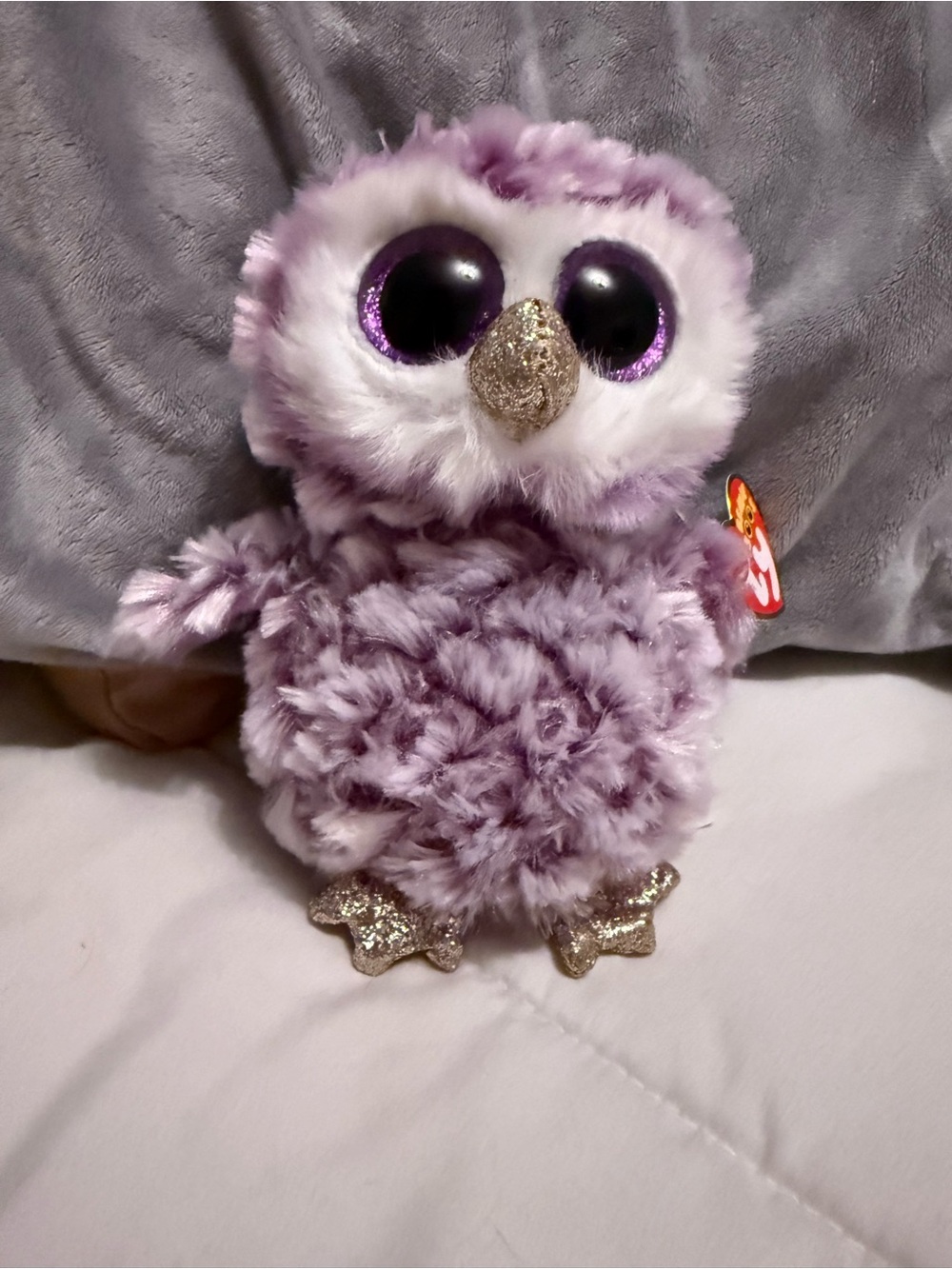 Ty Lavender Plush Owl with Glitter Beak & Feet